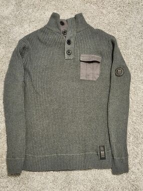 Crosshatch Black Label Men’s XL Grey Ribbed Quarter Button Sweater 100% Cotton